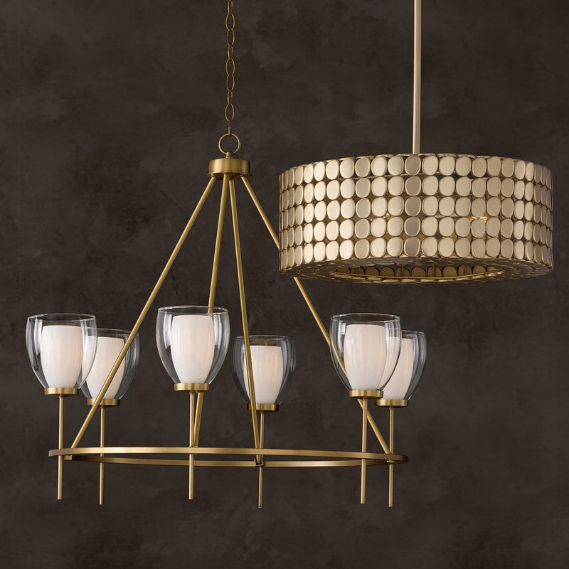 Capital Lighting 455961AD Six Light Chandelier, Aged Brass