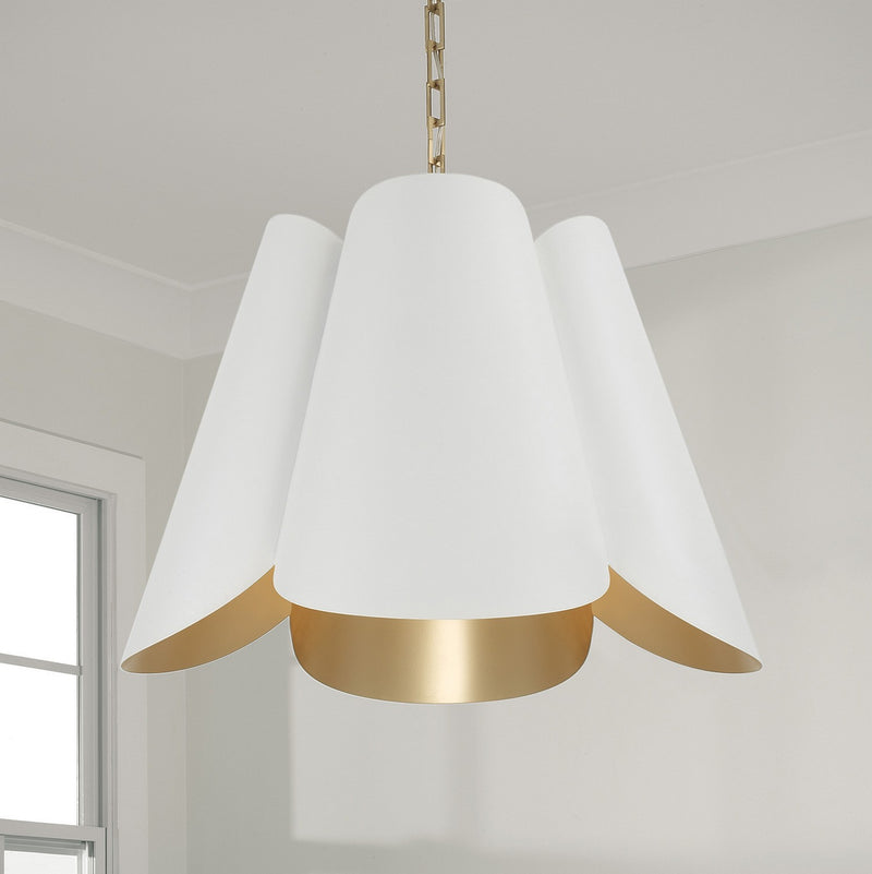 Capital Lighting 355441RE Four Light Pendant, Matte Brass and White