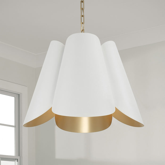 Capital Lighting 355441RE Four Light Pendant, Matte Brass and White