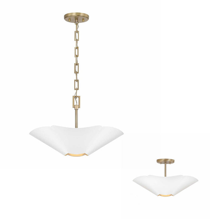 Capital Lighting 355442RE Four Light Pendant, Matte Brass and White