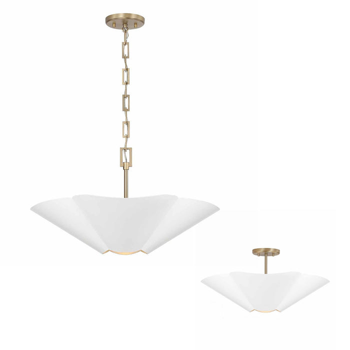 Capital Lighting 355443RE Four Light Pendant, Matte Brass and White