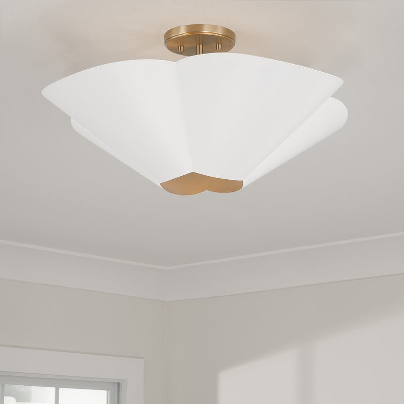 Capital Lighting 355443RE Four Light Pendant, Matte Brass and White