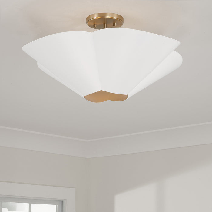 Capital Lighting 355443RE Four Light Pendant, Matte Brass and White