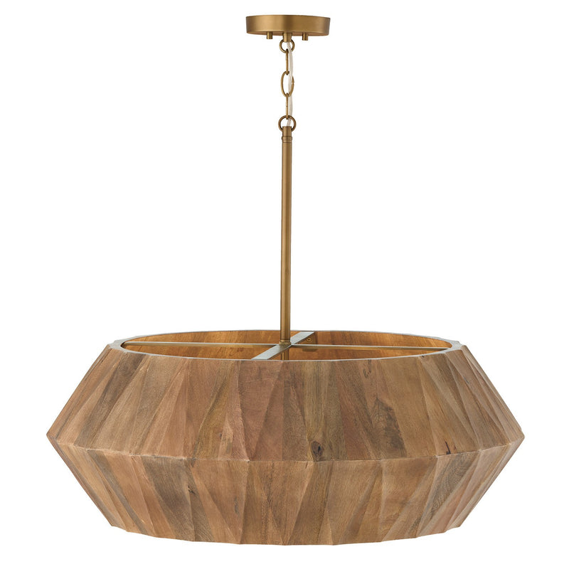 Capital Lighting 351061LW Six Light Pendant, Light Wood and Patinaed Brass