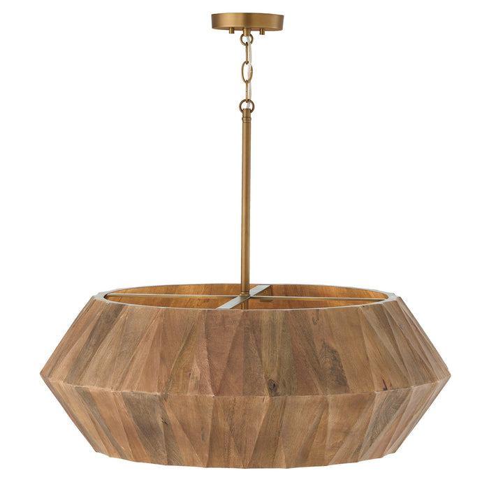 Capital Lighting 351061LW Six Light Pendant, Light Wood and Patinaed Brass