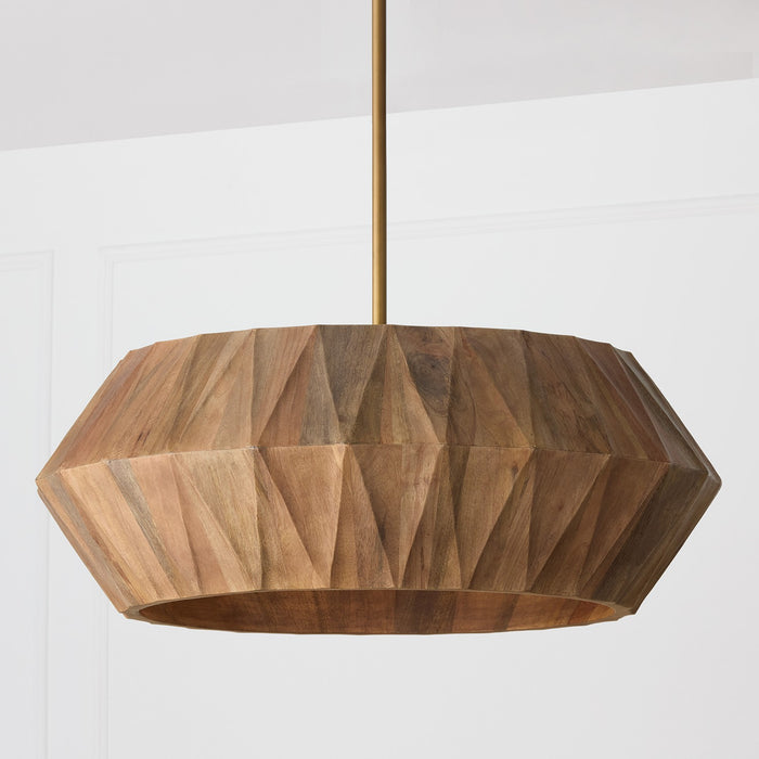 Capital Lighting 351061LW Six Light Pendant, Light Wood and Patinaed Brass