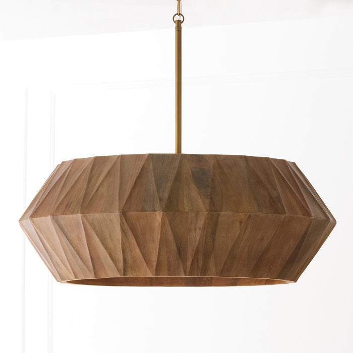 Capital Lighting 351061LW Six Light Pendant, Light Wood and Patinaed Brass