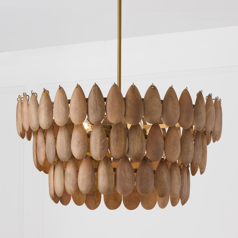 Capital Lighting 354441LW Four Light Pendant, Light Wood and Patinaed Brass
