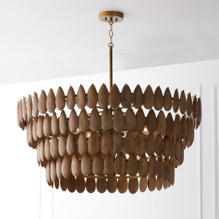 Capital Lighting 354461LW Six Light Pendant, Light Wood and Patinaed Brass