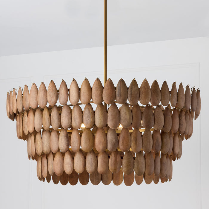 Capital Lighting 354461LW Six Light Pendant, Light Wood and Patinaed Brass