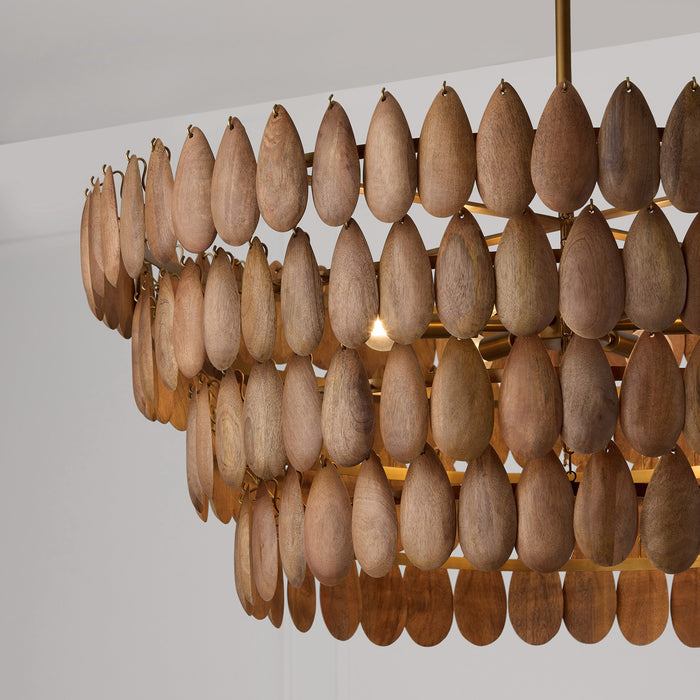 Capital Lighting 354461LW Six Light Pendant, Light Wood and Patinaed Brass