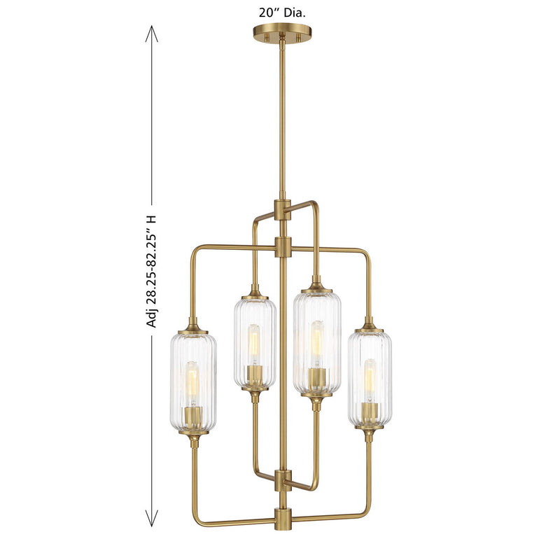 Savoy House 1-3023-4-322 Four Light Chandelier, Warm Brass
