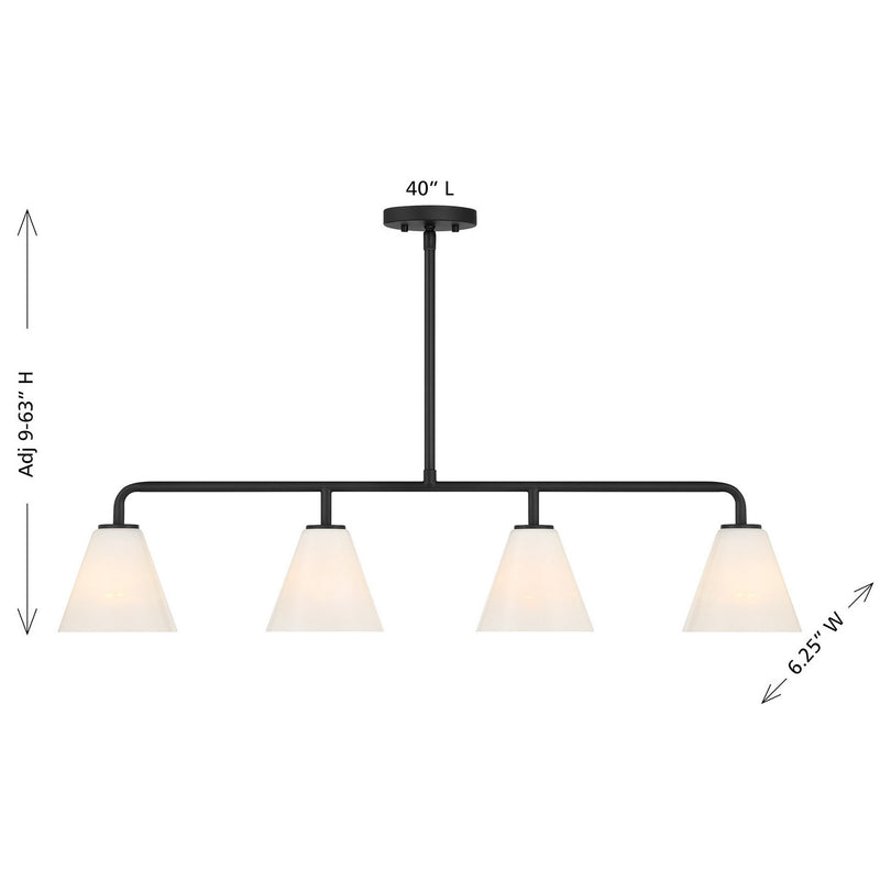 Savoy House 1-4014-4-89 Four Light Linear Chandelier, Matte Black