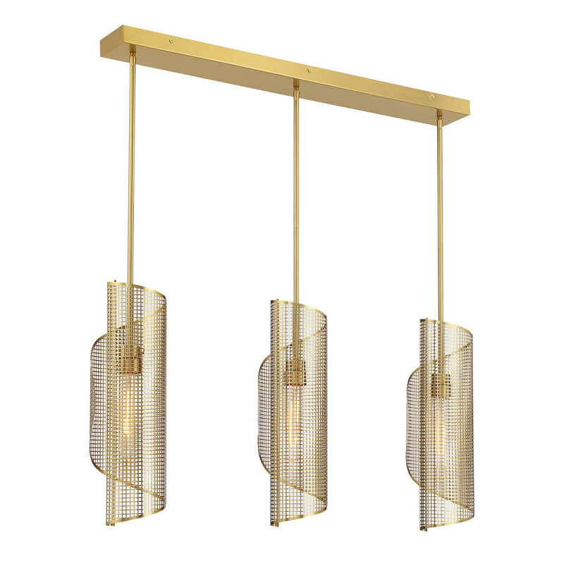Savoy House 1-8031-3-322 Three Light Linear Chandelier, Warm Brass