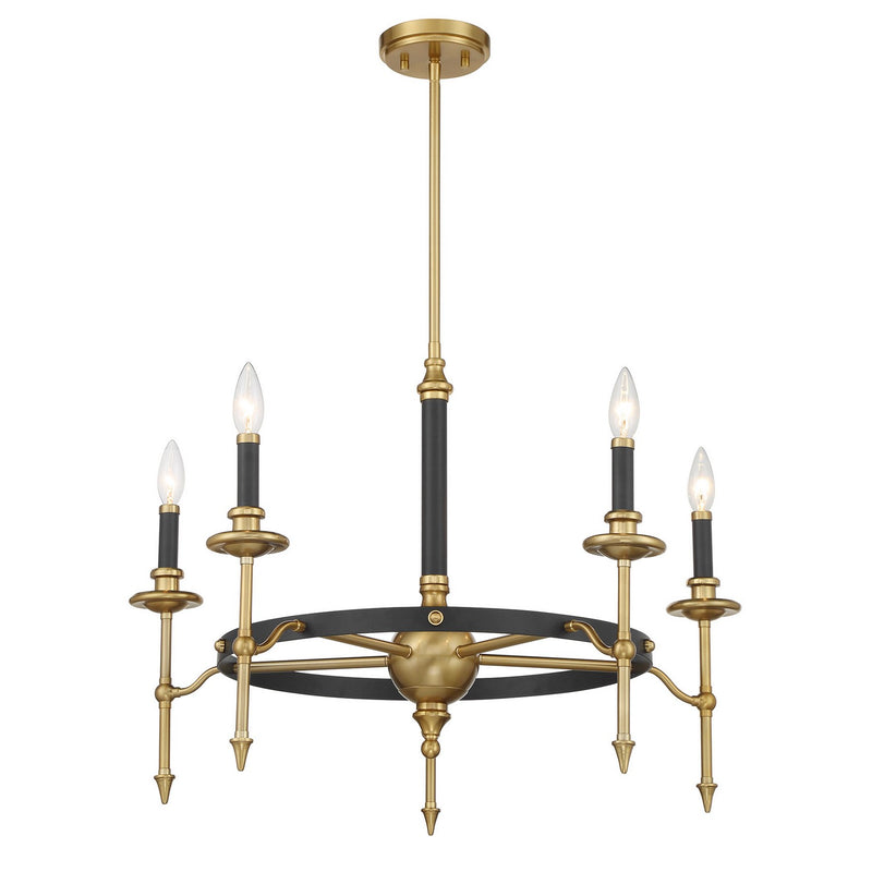 Savoy House 1-9511-5-143 Five Light Chandelier, Matte Black and Warm Brass