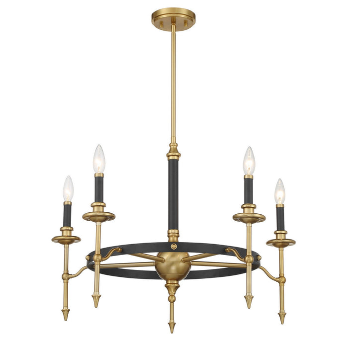 Savoy House 1-9511-5-143 Five Light Chandelier, Matte Black and Warm Brass