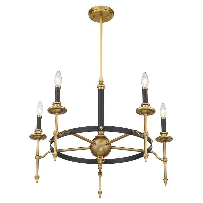 Savoy House 1-9511-5-143 Five Light Chandelier, Matte Black and Warm Brass
