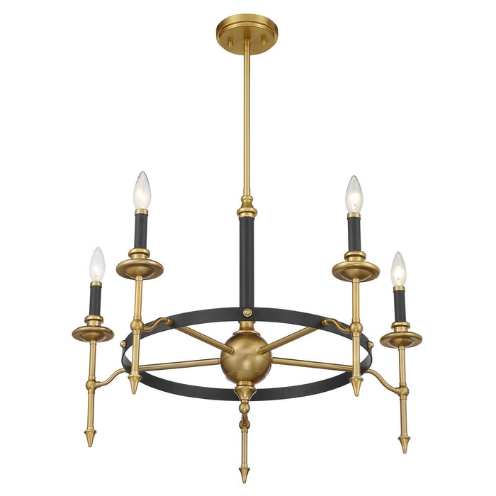 Savoy House 1-9511-5-143 Five Light Chandelier, Matte Black and Warm Brass