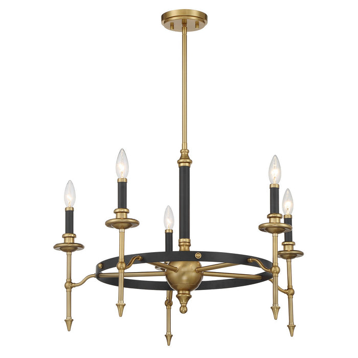 Savoy House 1-9511-5-143 Five Light Chandelier, Matte Black and Warm Brass