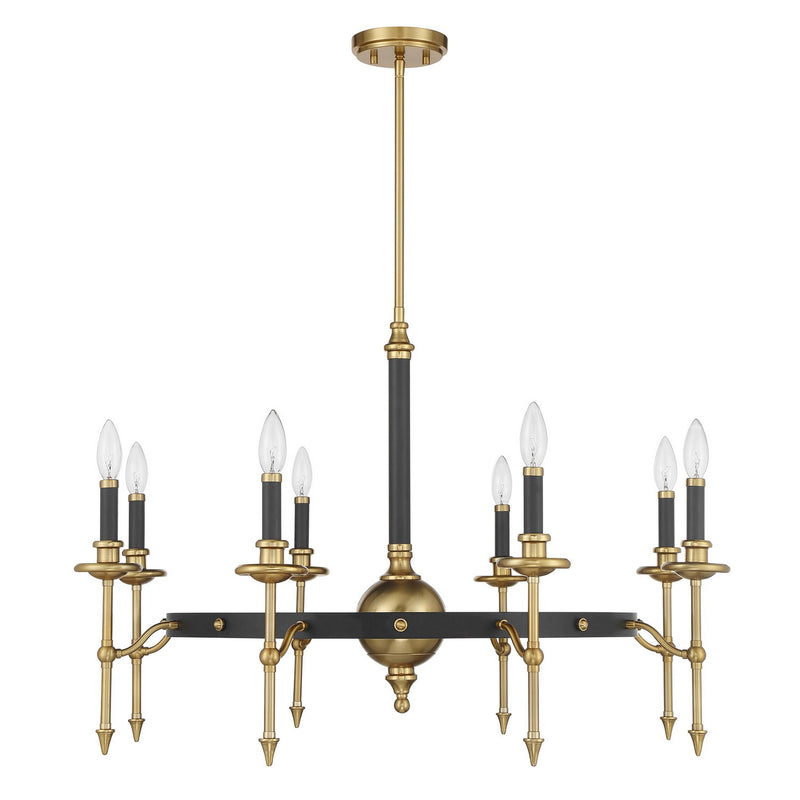Savoy House 1-9512-8-143 Eight Light Chandelier, Matte Black and Warm Brass