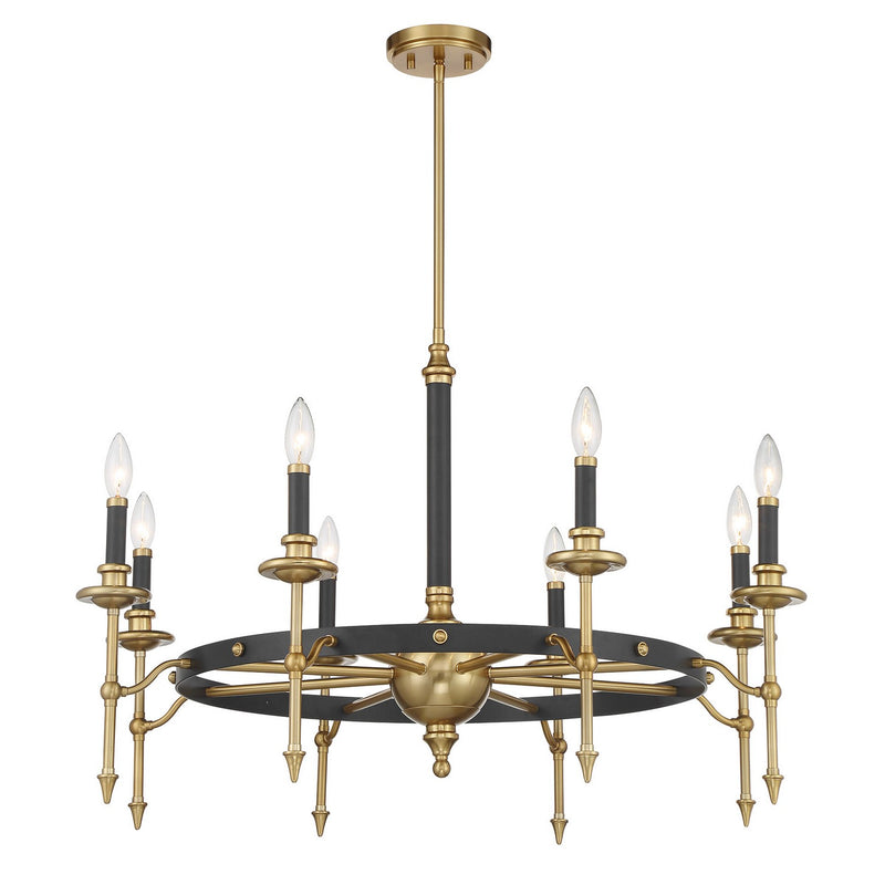 Savoy House 1-9512-8-143 Eight Light Chandelier, Matte Black and Warm Brass