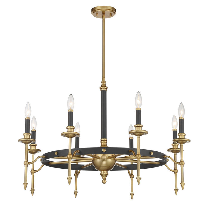Savoy House 1-9512-8-143 Eight Light Chandelier, Matte Black and Warm Brass
