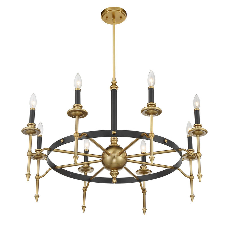 Savoy House 1-9512-8-143 Eight Light Chandelier, Matte Black and Warm Brass