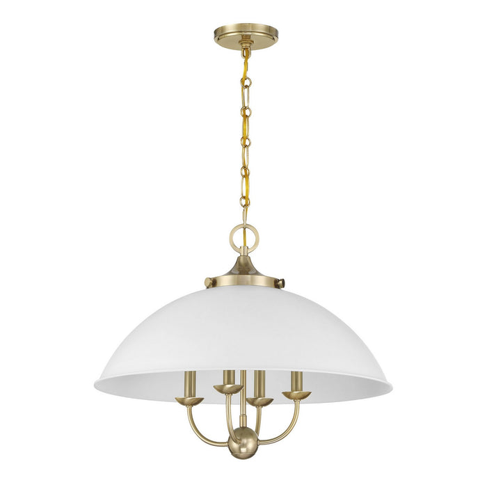 Savoy House 7-1725-4-142 Four Light Pendant, White and Warm Brass