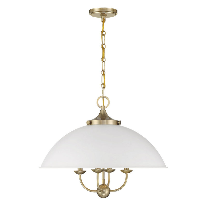 Savoy House 7-1725-4-142 Four Light Pendant, White and Warm Brass