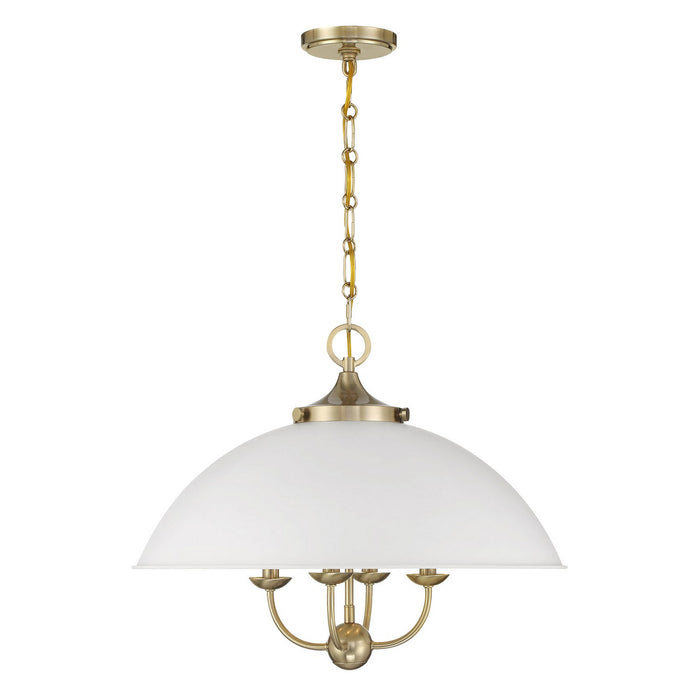 Savoy House 7-1725-4-142 Four Light Pendant, White and Warm Brass