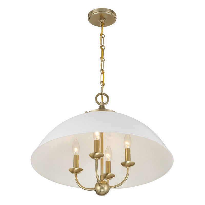 Savoy House 7-1725-4-142 Four Light Pendant, White and Warm Brass