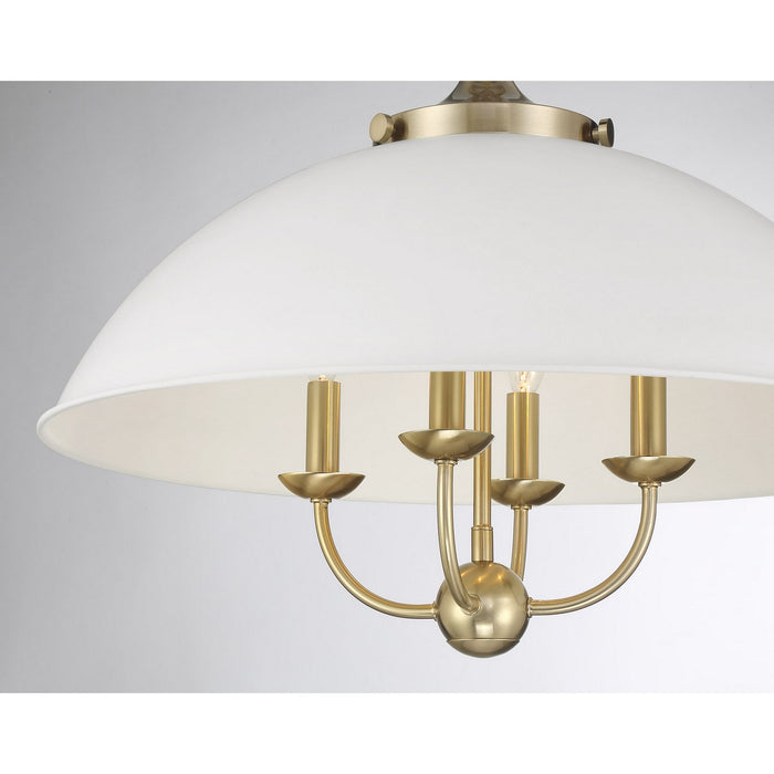 Savoy House 7-1725-4-142 Four Light Pendant, White and Warm Brass
