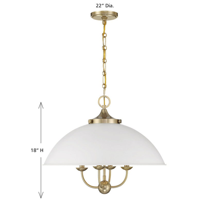 Savoy House 7-1725-4-142 Four Light Pendant, White and Warm Brass