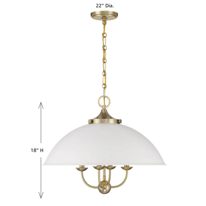 Savoy House 7-1725-4-142 Four Light Pendant, White and Warm Brass
