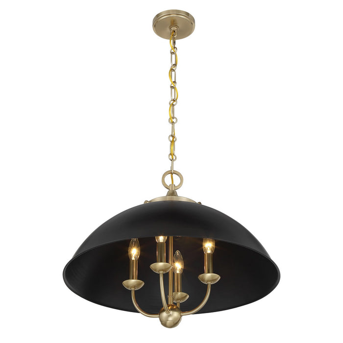 Savoy House 7-1725-4-143 Four Light Pendant, Matte Black and Warm Brass