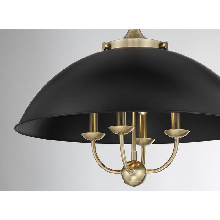 Savoy House 7-1725-4-143 Four Light Pendant, Matte Black and Warm Brass