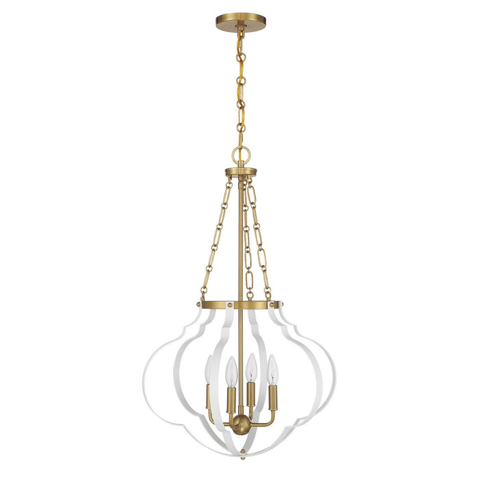 Savoy House 7-4866-4-142 Four Light Pendant, White and Warm Brass