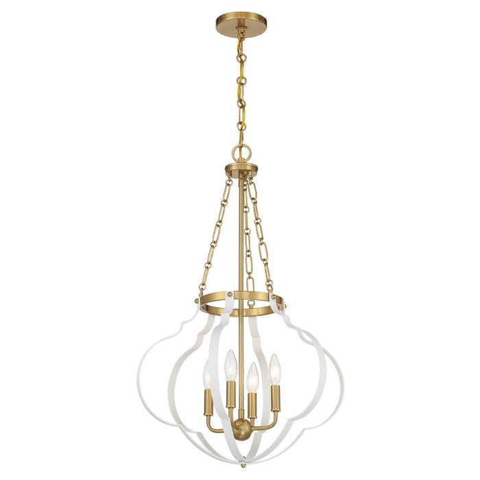 Savoy House 7-4866-4-142 Four Light Pendant, White and Warm Brass