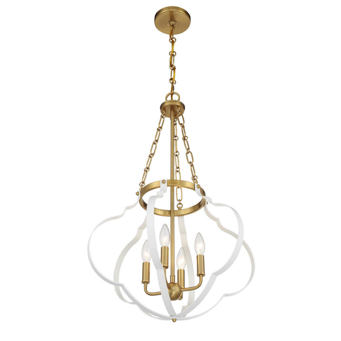 Savoy House 7-4866-4-142 Four Light Pendant, White and Warm Brass