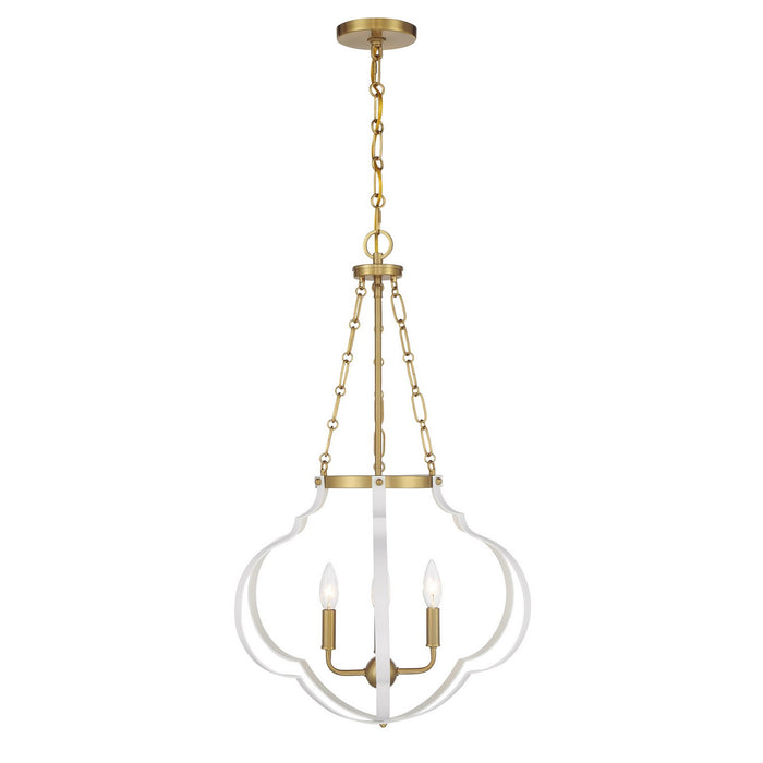 Savoy House 7-4866-4-142 Four Light Pendant, White and Warm Brass