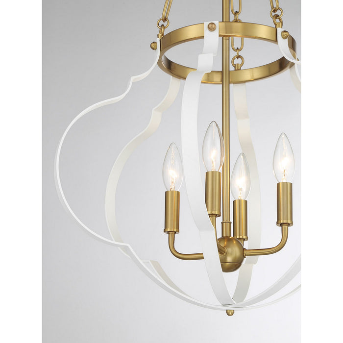 Savoy House 7-4866-4-142 Four Light Pendant, White and Warm Brass