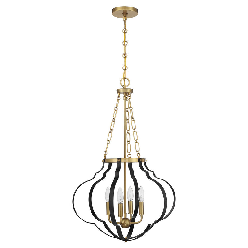 Savoy House 7-4866-4-143 Four Light Pendant, Matte Black and Warm Brass