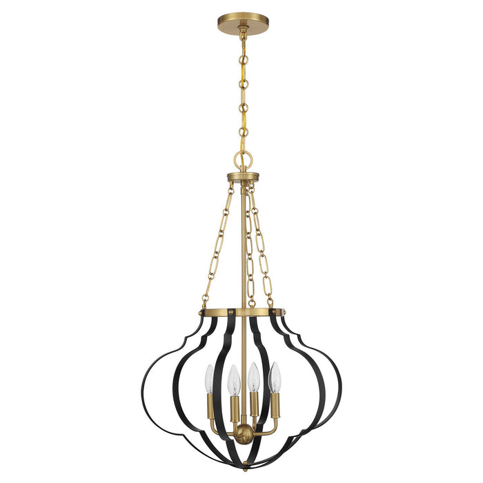 Savoy House 7-4866-4-143 Four Light Pendant, Matte Black and Warm Brass