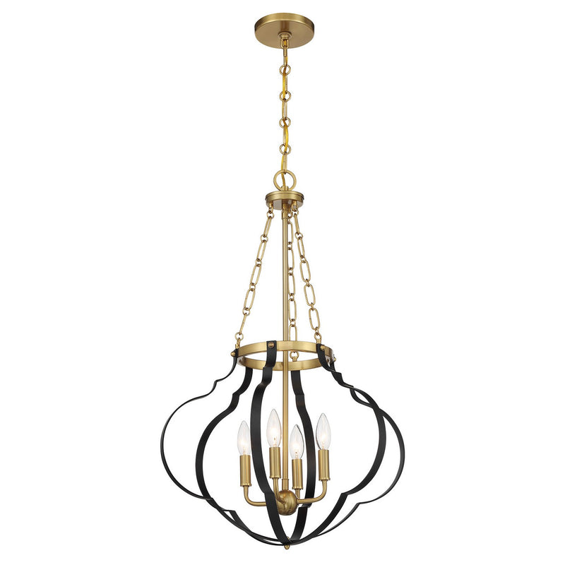 Savoy House 7-4866-4-143 Four Light Pendant, Matte Black and Warm Brass