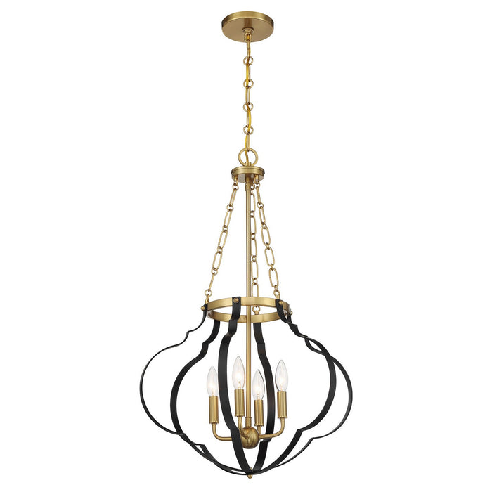 Savoy House 7-4866-4-143 Four Light Pendant, Matte Black and Warm Brass