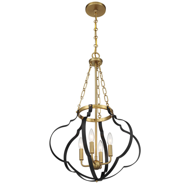Savoy House 7-4866-4-143 Four Light Pendant, Matte Black and Warm Brass