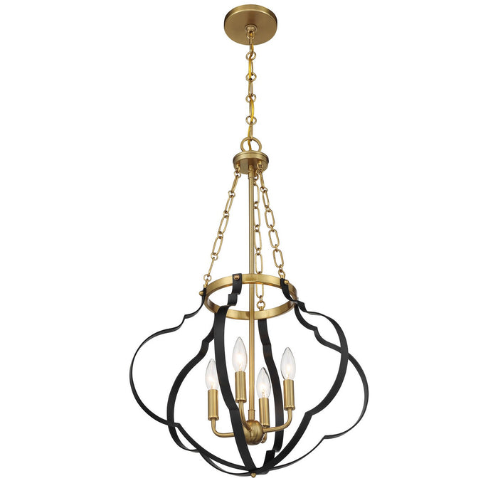 Savoy House 7-4866-4-143 Four Light Pendant, Matte Black and Warm Brass