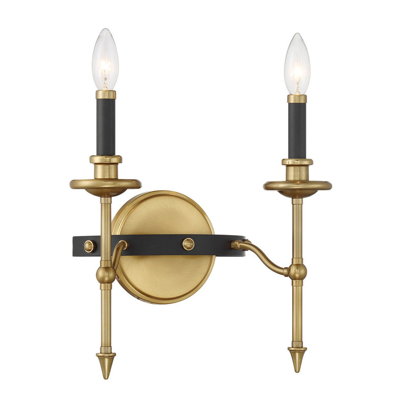 Savoy House 9-9510-2-143 Two Light Wall Sconce, Matte Black and Warm Brass