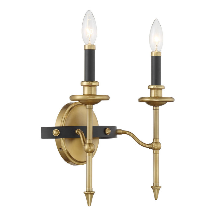 Savoy House 9-9510-2-143 Two Light Wall Sconce, Matte Black and Warm Brass