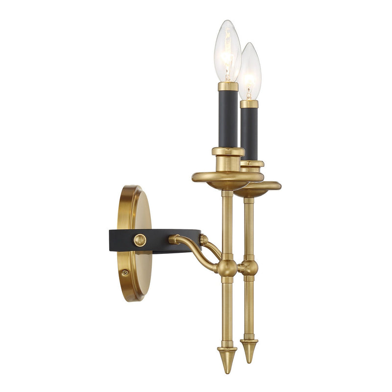 Savoy House 9-9510-2-143 Two Light Wall Sconce, Matte Black and Warm Brass